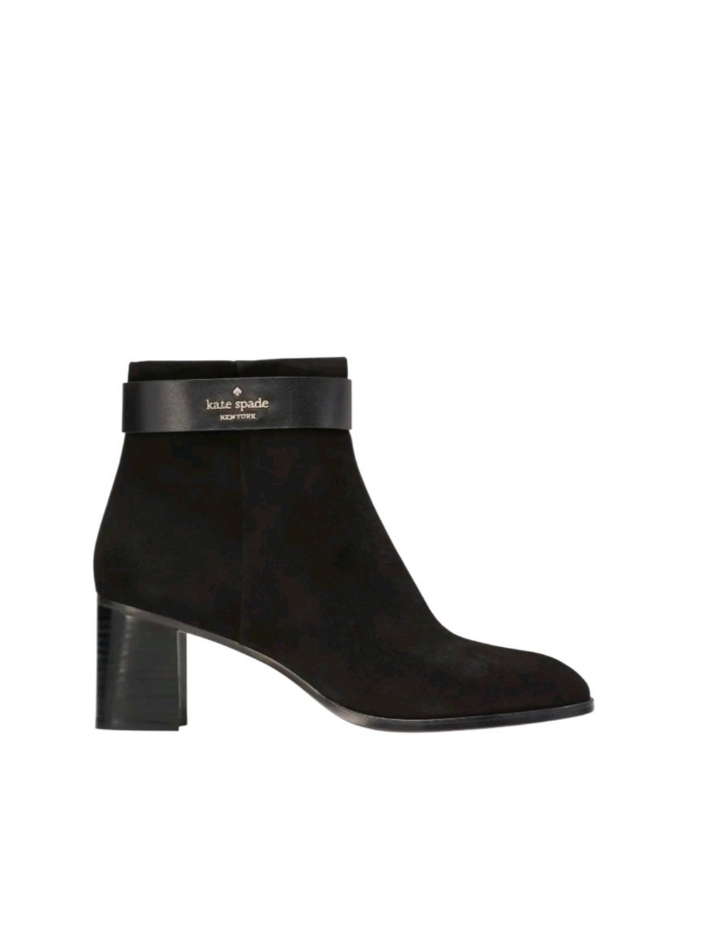 NIB Kate Spade Morgan Black Suede Block Heel Logo Ankle Cuff Fall Bootie Sz 6.5